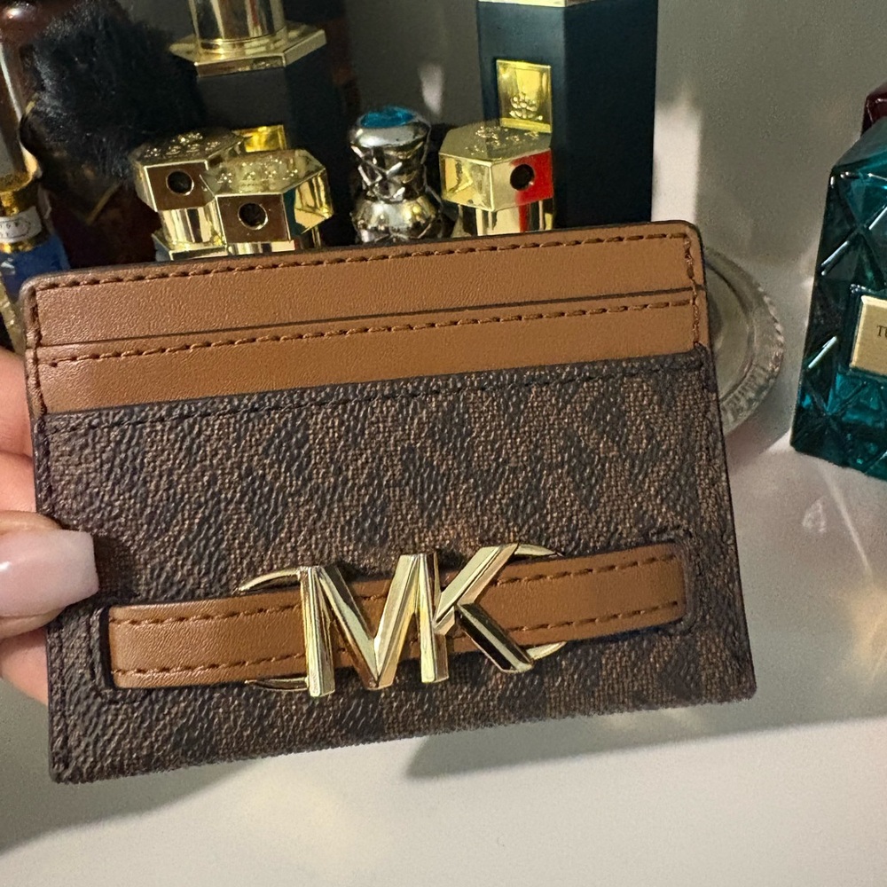 Michael Kors Brown & Tan MK Logo Card Case